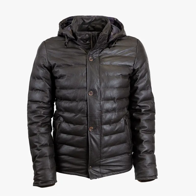 Doudoune marron en cuir de mouton