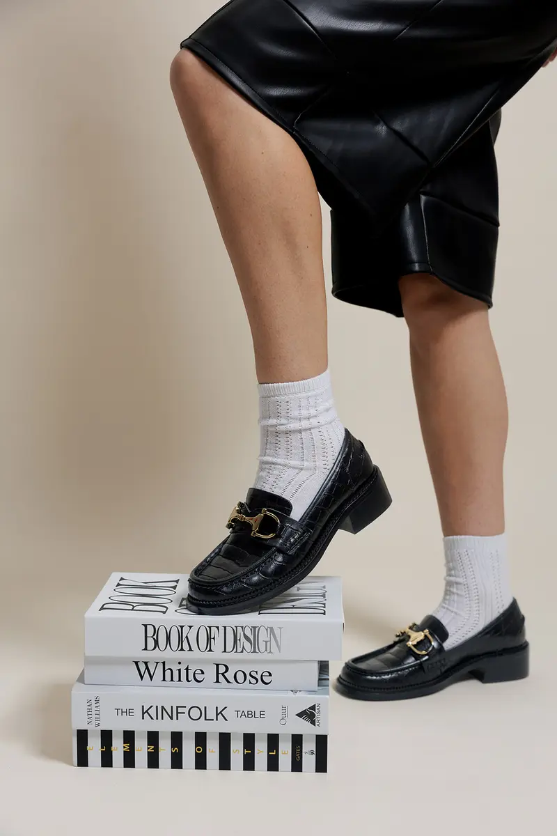 DOUG - Mocassins à Mors en Cuir Effet Crocodile Noir