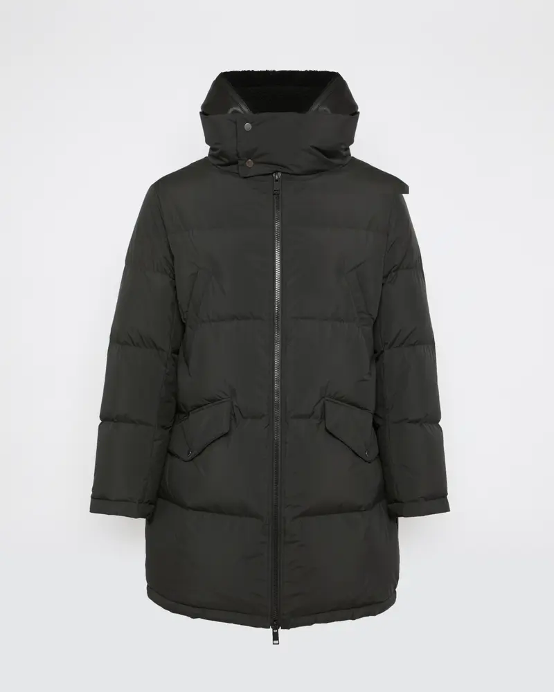 Down jacket with lambskin shearling bib