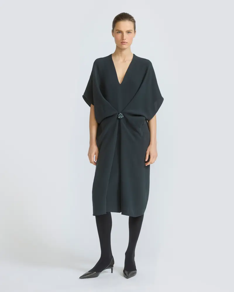 Draped dress in silk crepe