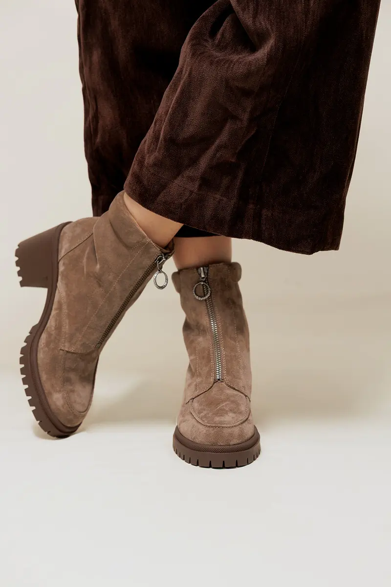 DRAYCE - Bottines Fermeture Éclair en Croûte de Cuir Taupe