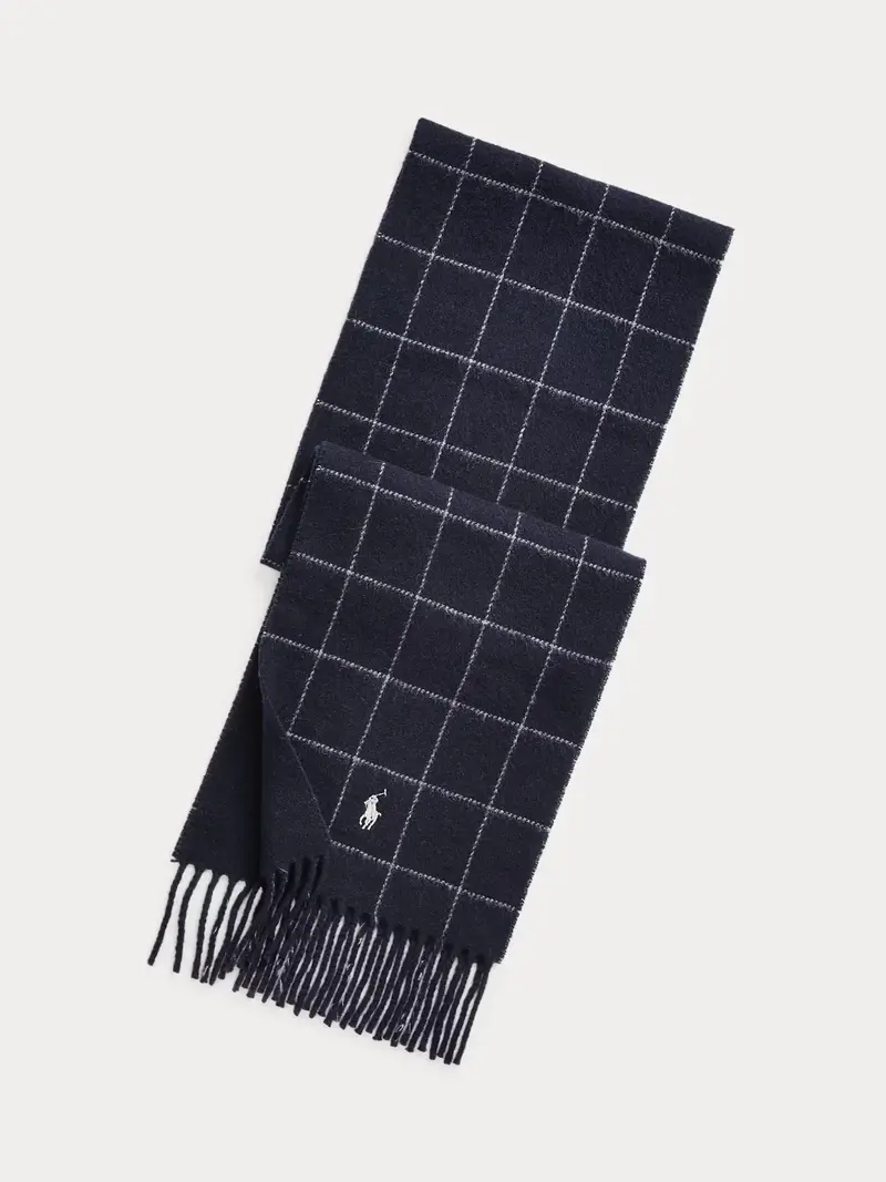 Écharpe à carreaux Ralph Lauren marine en laine