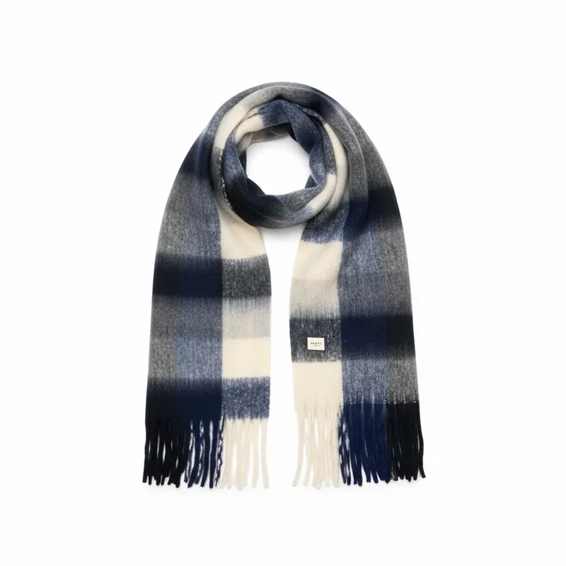 Echarpe laine recyclée carreaux bleus