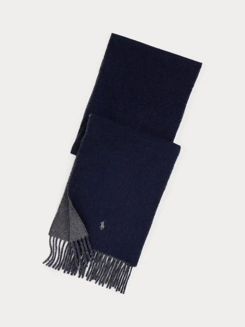 Écharpe réversible Ralph Lauren marine en laine
