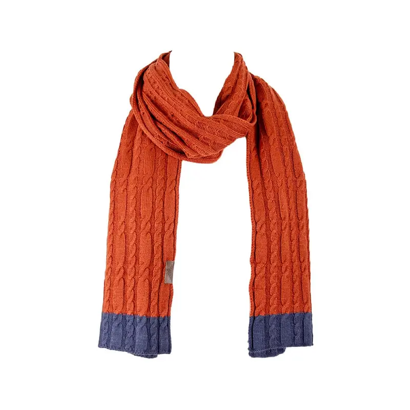 Écharpe tricotée bicolore (orange/bleu)