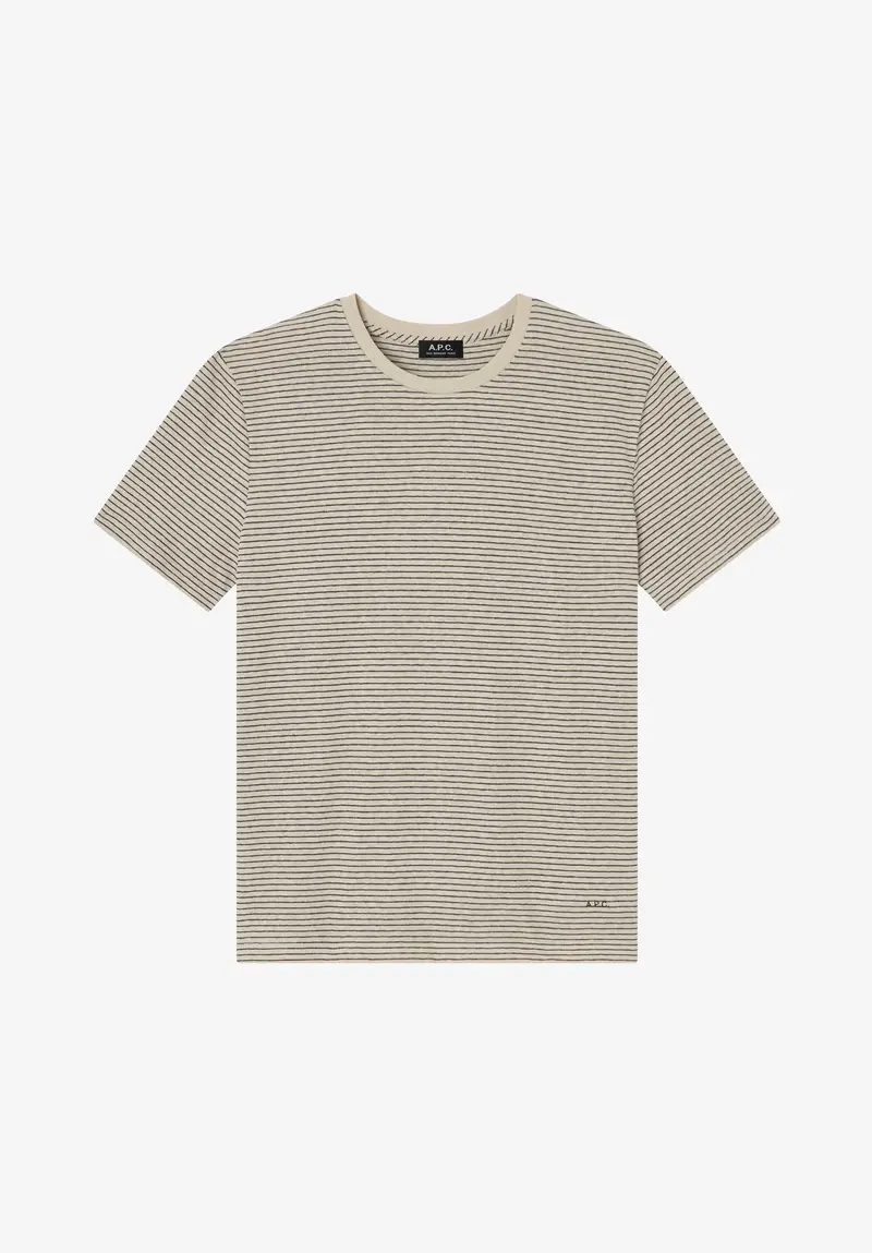 Ecrufarbenes T-Shirt mit schwarzen Streifen