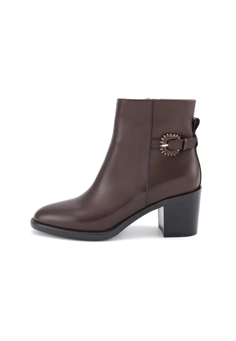 EDELINE - Bottines à Talon et sangle Bijou Marron