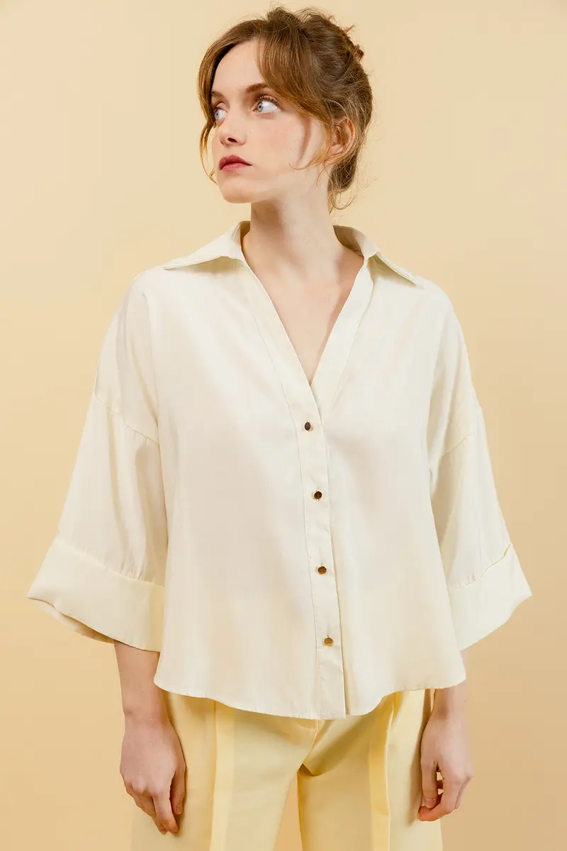 ÉLIA - Chemise Unie Ivoire Femme Col V