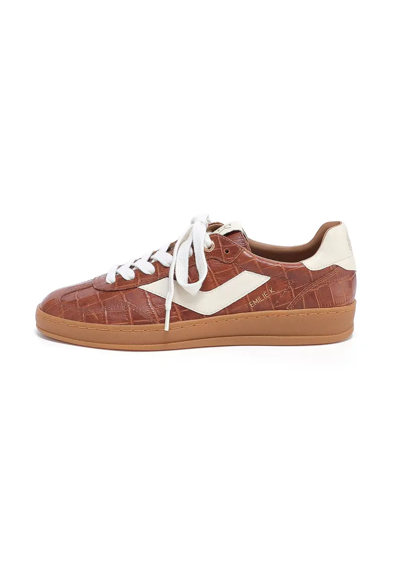 ELVA - Baskets en Cuir Croco Camel