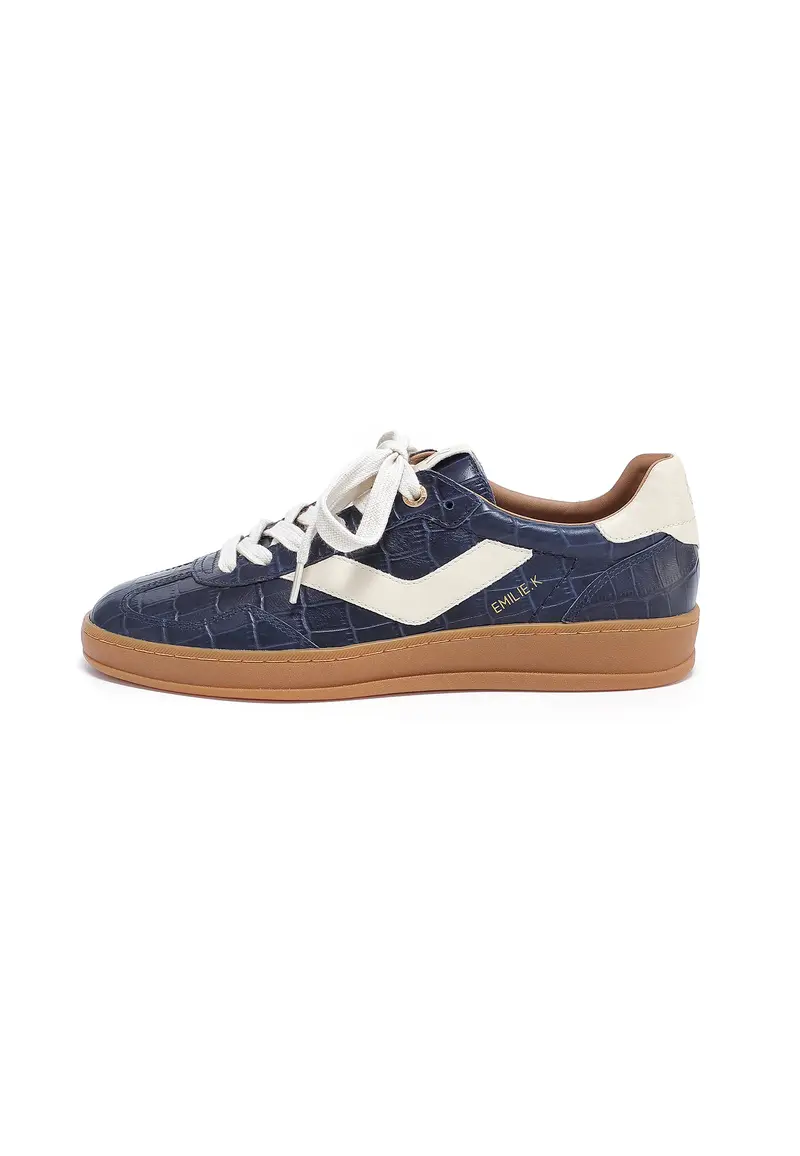 ELVA - Baskets en Cuir Croco Marine