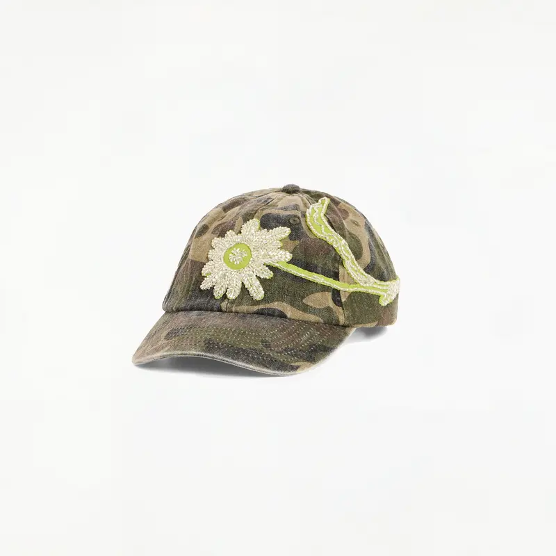 Embroidered Flower Camo Cap