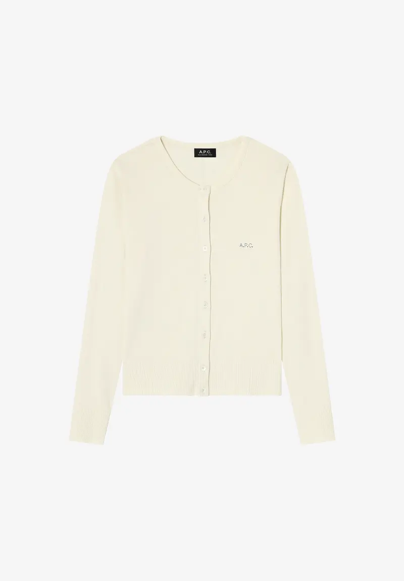 Eng anliegender ecrufarbener Cardigan mit A.P.C.-Mikrologo
