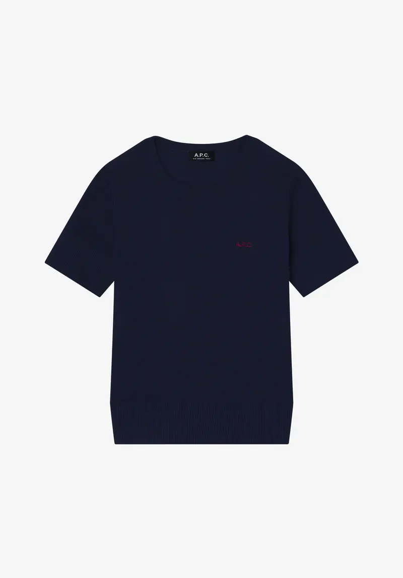 Eng anliegendes marineblaues T-Shirt mit A.P.C.-Mikrologo