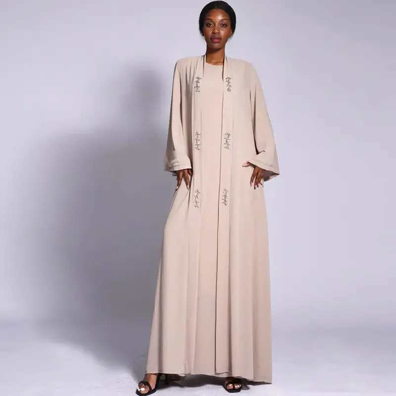 Ensemble 2 pièces Abaya ouvert pour femmes musulmanes, cardigan intérieur imbibé de dubaï, caftan, islam, arabe, robe kimono pour ramadan