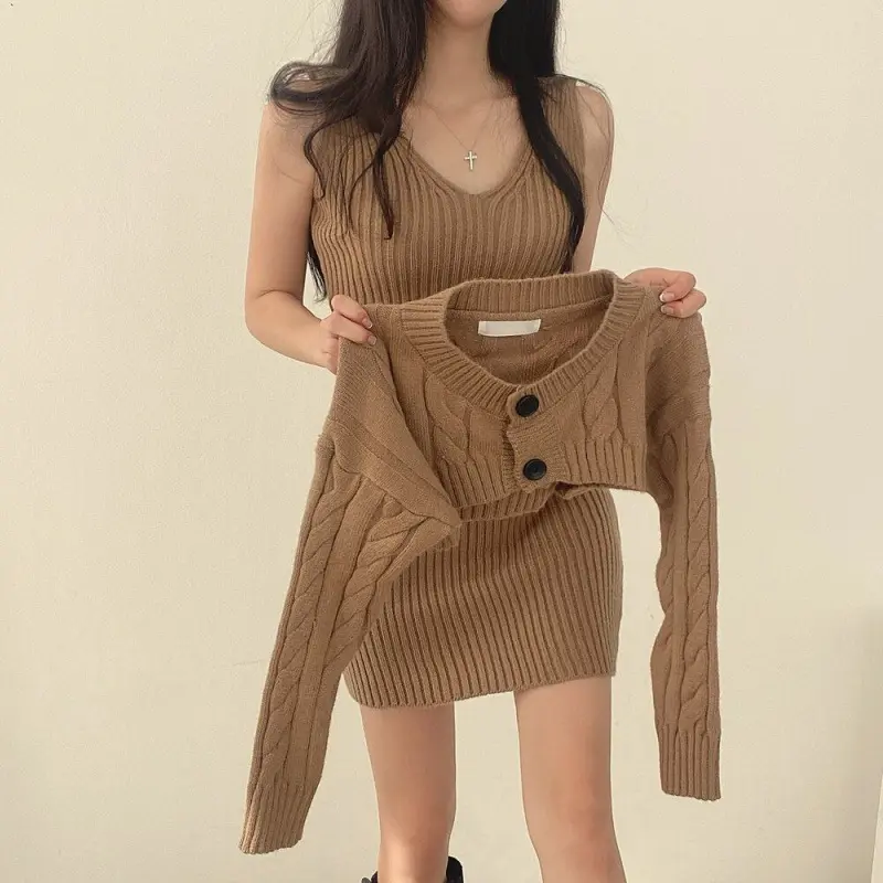 Ensemble 2 Pièces Cardigan & Robe Moulante Femme – Style Chic Casual | Taille Unique