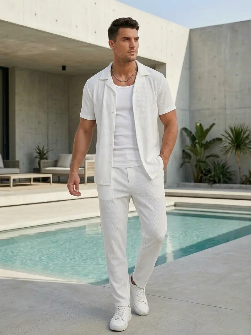 Ensemble Blanc homme été Chemise manches courtes