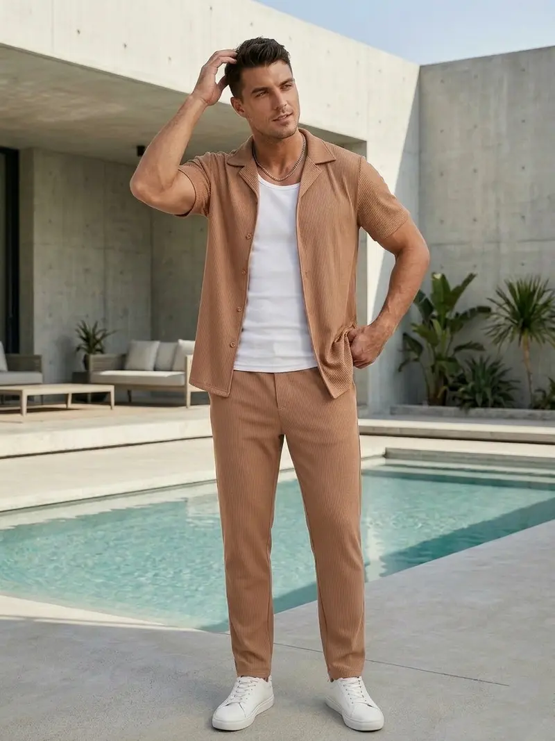 Ensemble Camel homme été Chemise manches courtes