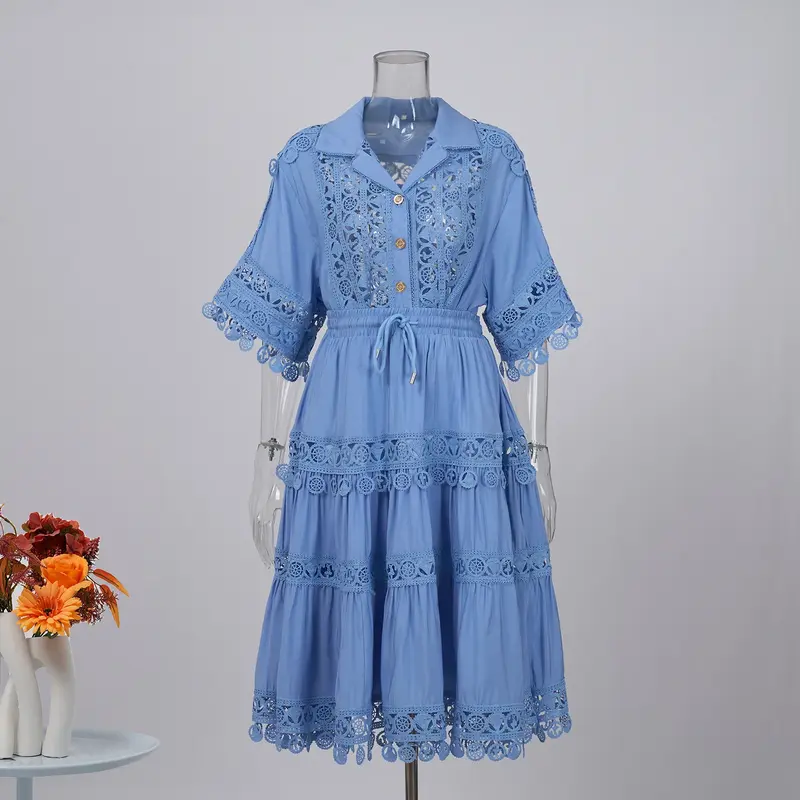Ensemble Chemise et Jupe Courte en Dentelle Brodée pour Femme, Tenue Ajourée de Qualité, 2 Pièces