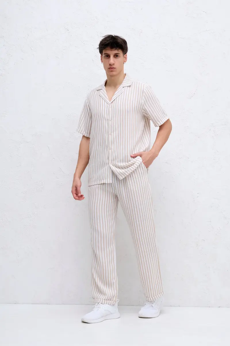 Ensemble Chemise et Pantalon à rayure Beige