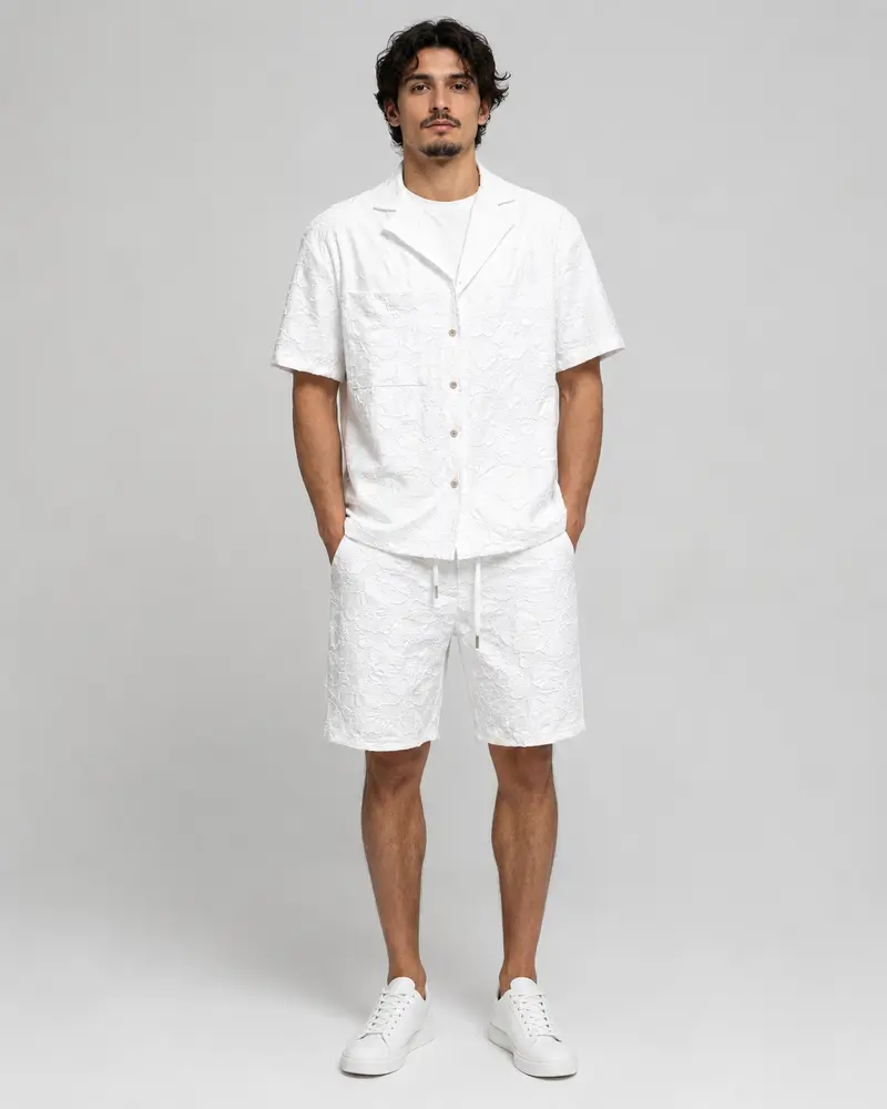 Ensemble chemise short blanc brodé homme