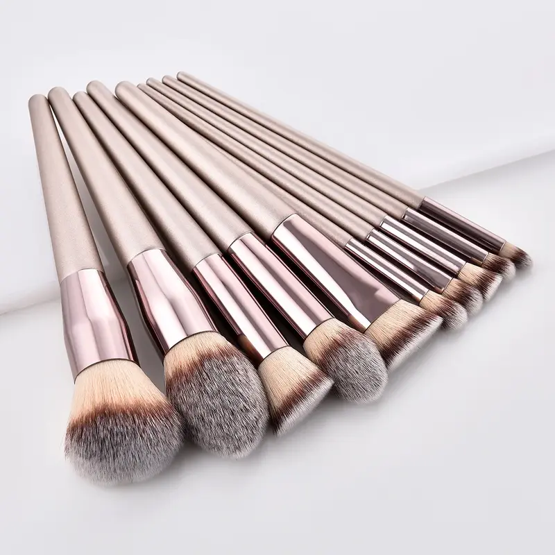 Ensemble de pinceaux de maquillage, couleur champagne, pour fond de teint, poudre, blush, fard à barrage, mélange Kabuki, outil de beauté, 10 pièces