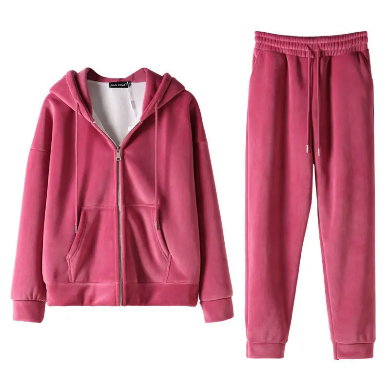 Ensemble de sport femme épais avec veste zippée et pantalon