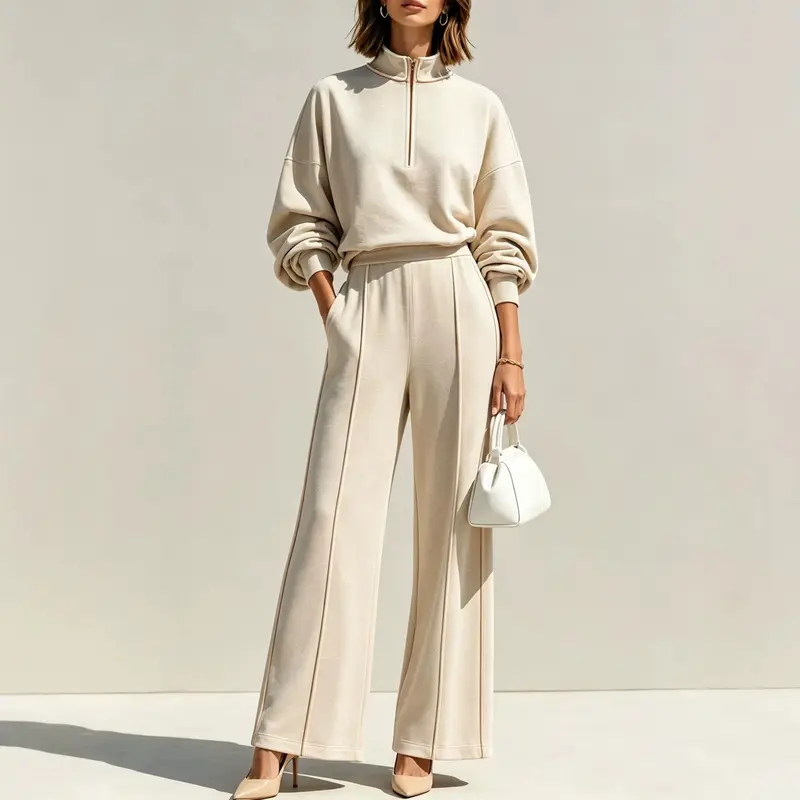 Ensemble femme avec sweat demi-zip et pantalon large
