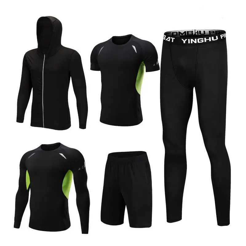 Ensemble fitness homme 5 pièces avec haut à capuche