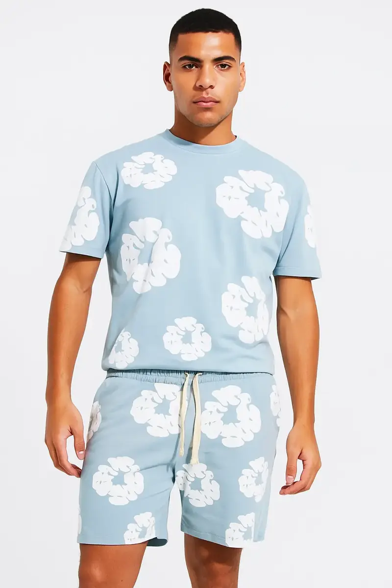 Ensemble Fleur Tee shirt et short Ciel blanc