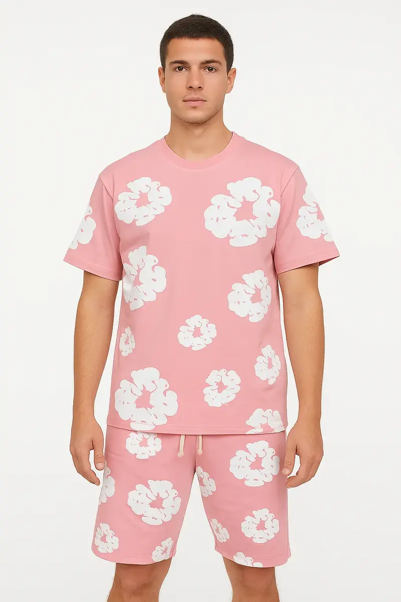 Ensemble Fleur Tee shirt et short Rose blanc