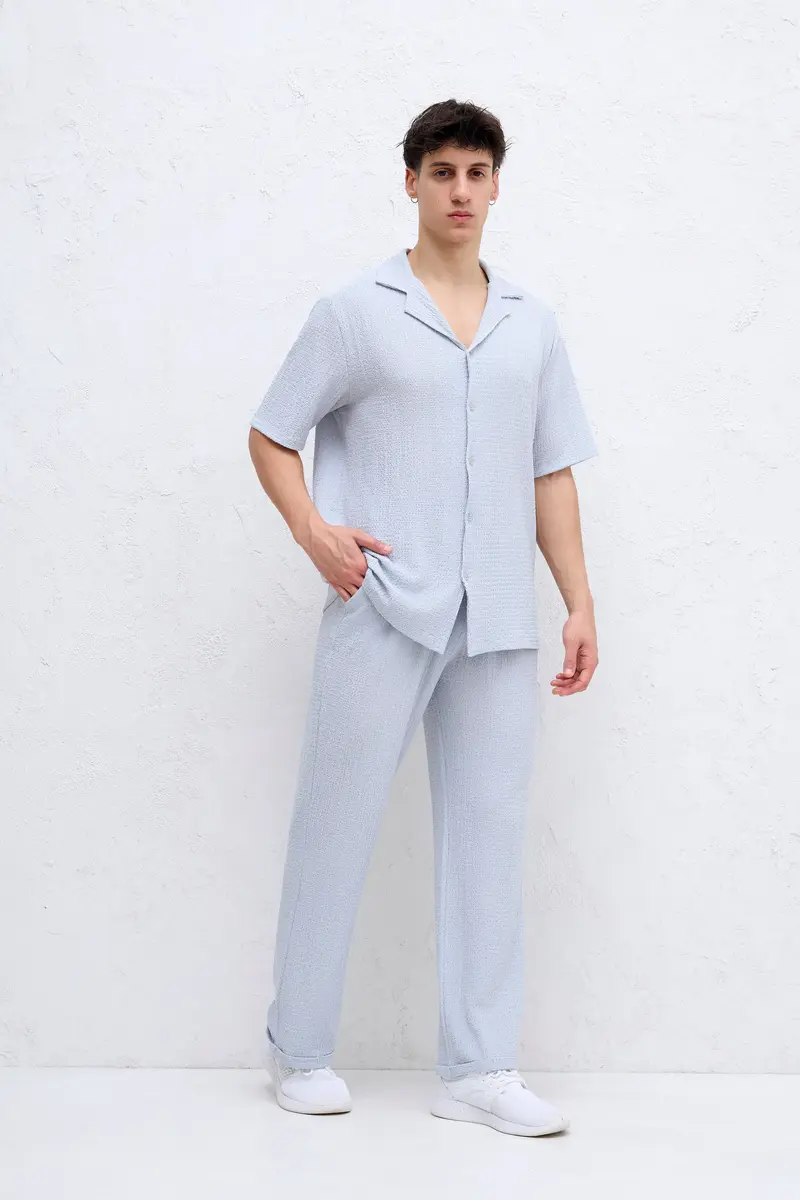 Ensemble gris Chemise et Pantalon Gauffré