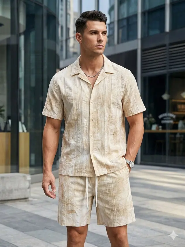 Ensemble homme beige chemise short