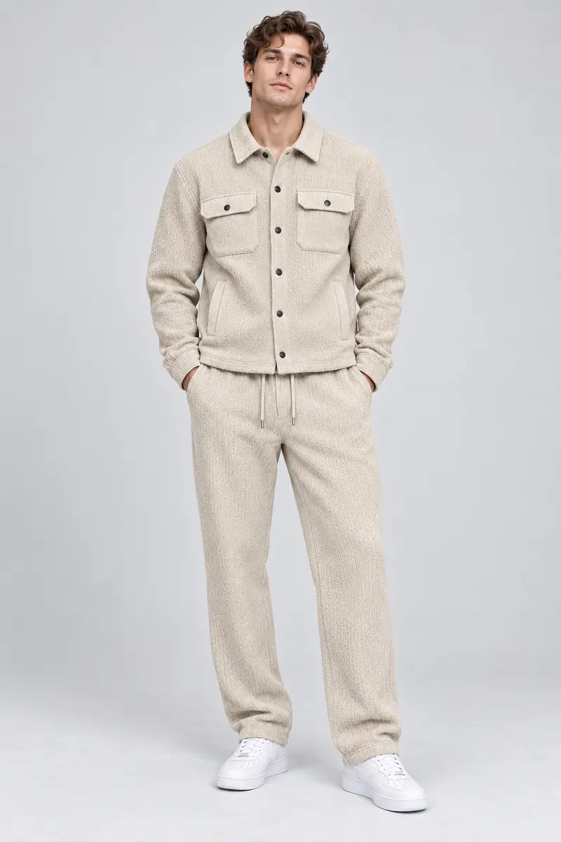 Ensemble homme beige texturé Veste et pantalon