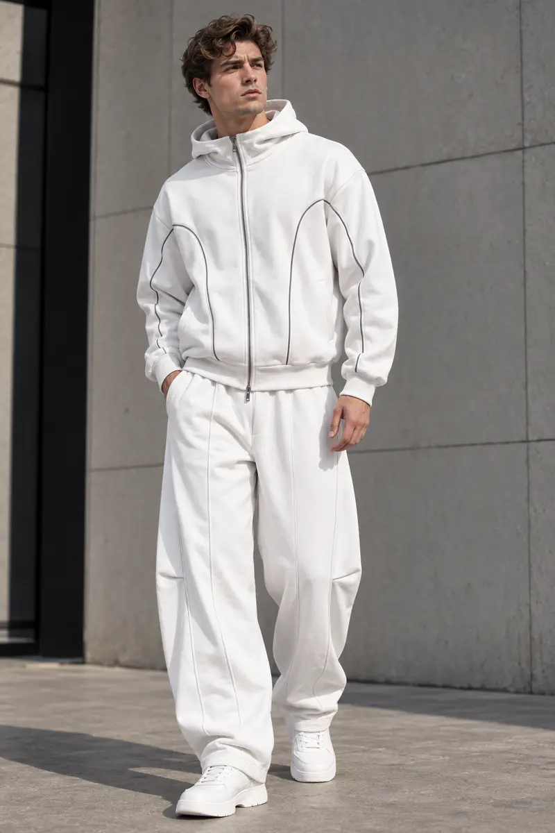 Ensemble homme blanc Veste zippée avec pantalon