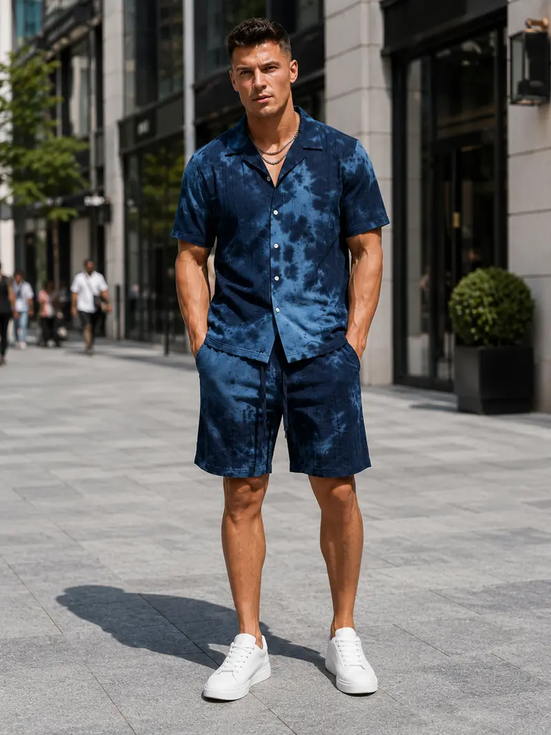 Ensemble homme bleu foncé chemise short
