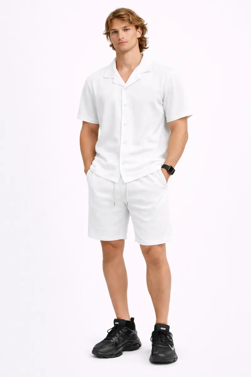 Ensemble Homme Été Chemise manche courte et Short Blanc
