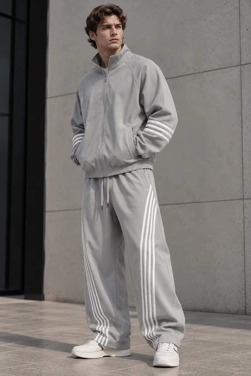 Ensemble homme gris à bandes contrastées