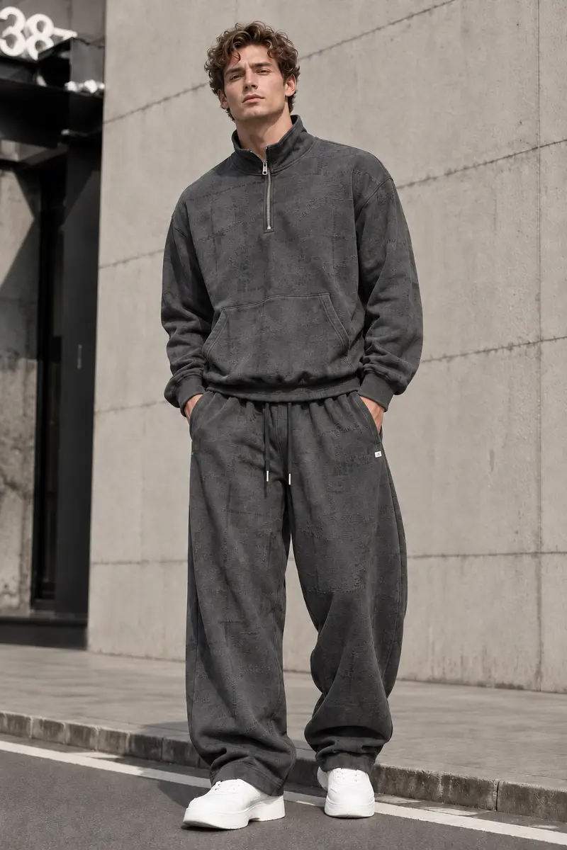 Ensemble homme gris Sweat col zippé et pantalon