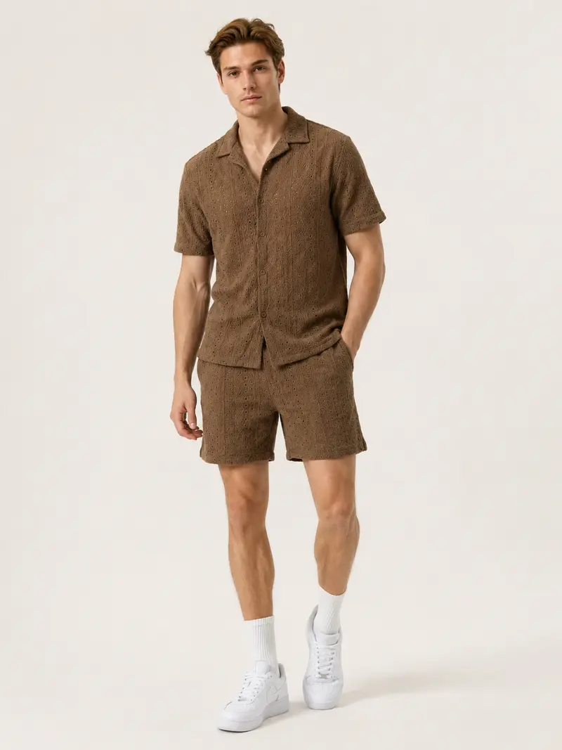 Ensemble homme marron texturé chemise short