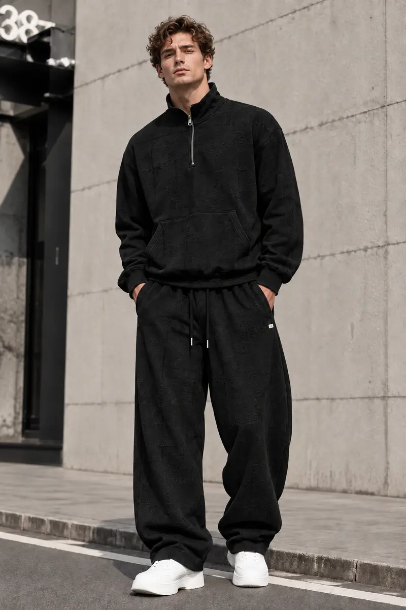 Ensemble homme noir Sweat col zippé et pantalon