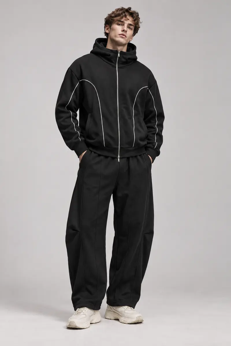 Ensemble homme noir Veste zippée avec pantalon