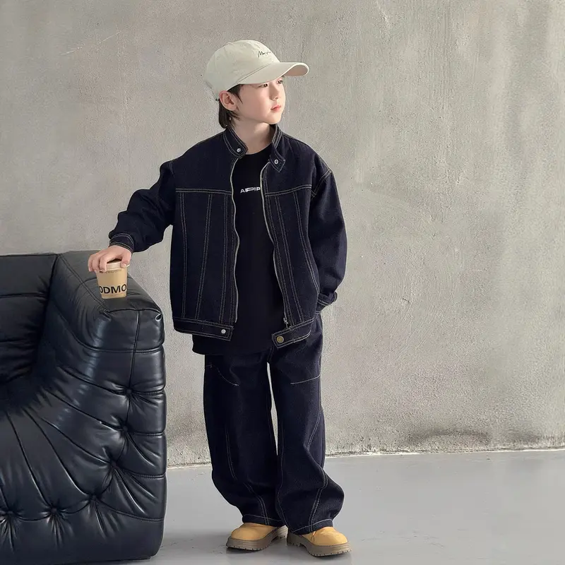 Ensemble Jean Casual Chic Enfant – Veste + Pantalon Denim, Printemps Automne