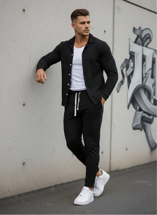 Ensemble pantalon chemise homme Noir