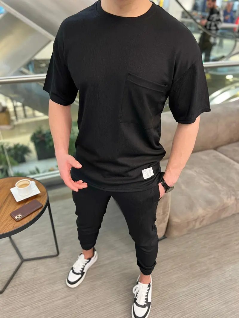 Ensemble pantalon tee-shirt noir fashion homme