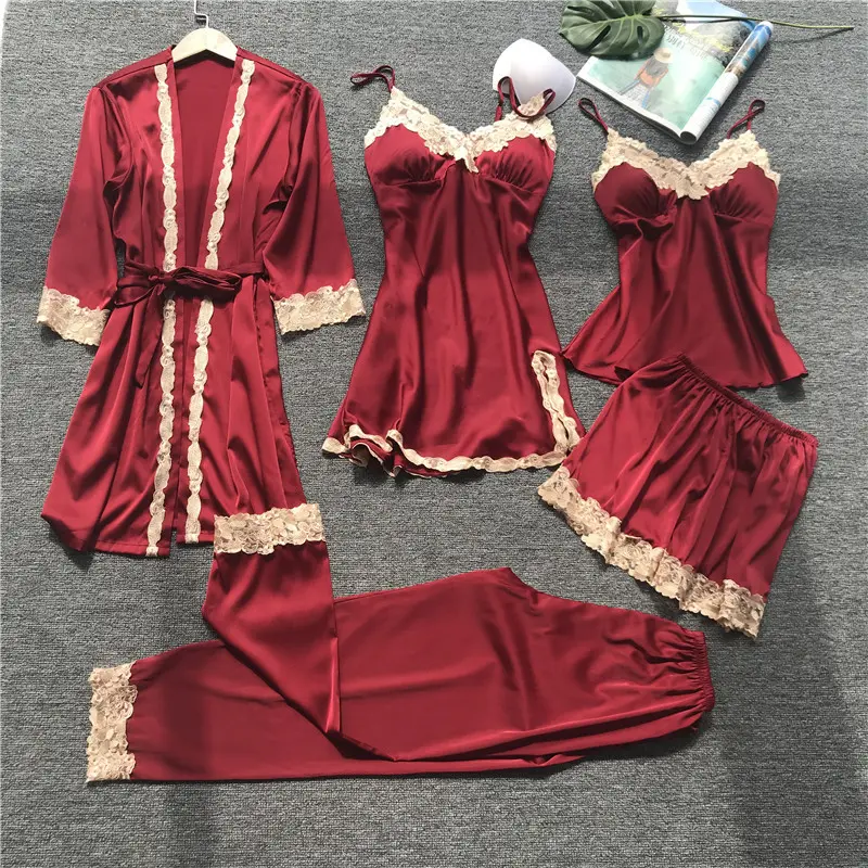 Ensemble pyjama femme 5 pièces avec caraco et peignoir