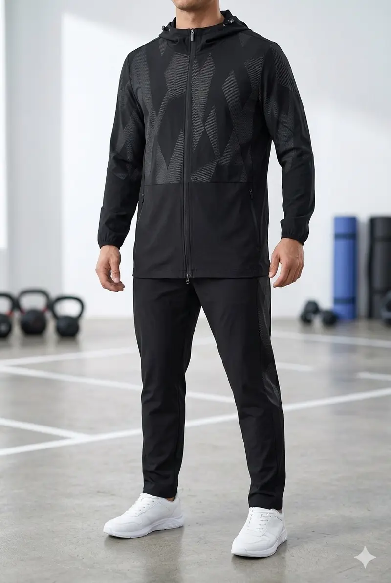 Ensemble sport homme noir à motifs