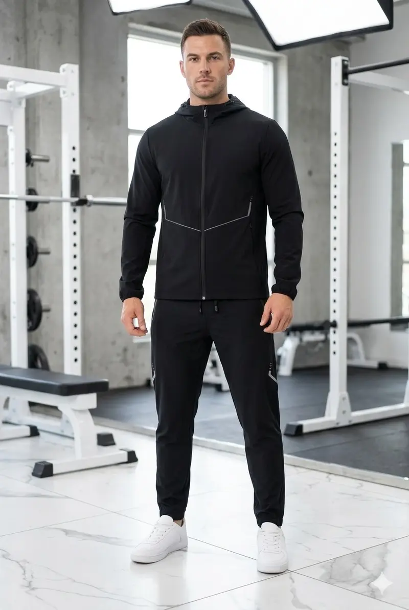 Ensemble sport homme noir avec détails contrastés