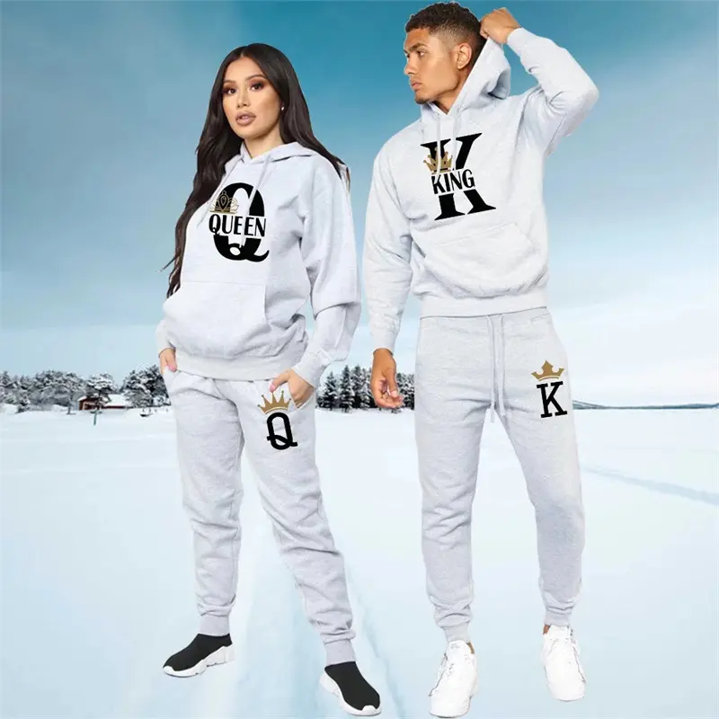 Ensemble sweat à capuche et pantalon KING QUEEN – Style couple