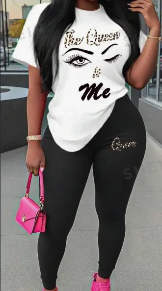 Ensemble tee-shirt et pantalon imprimé visages et lettres