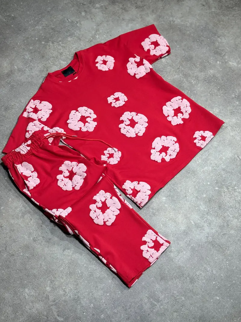 Ensemble Tee-Shirt et Pantalon jogging Fleur Rouge